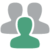 Grüne Icon-Person mit zwei grauen Icon-Personen im Hintergrund